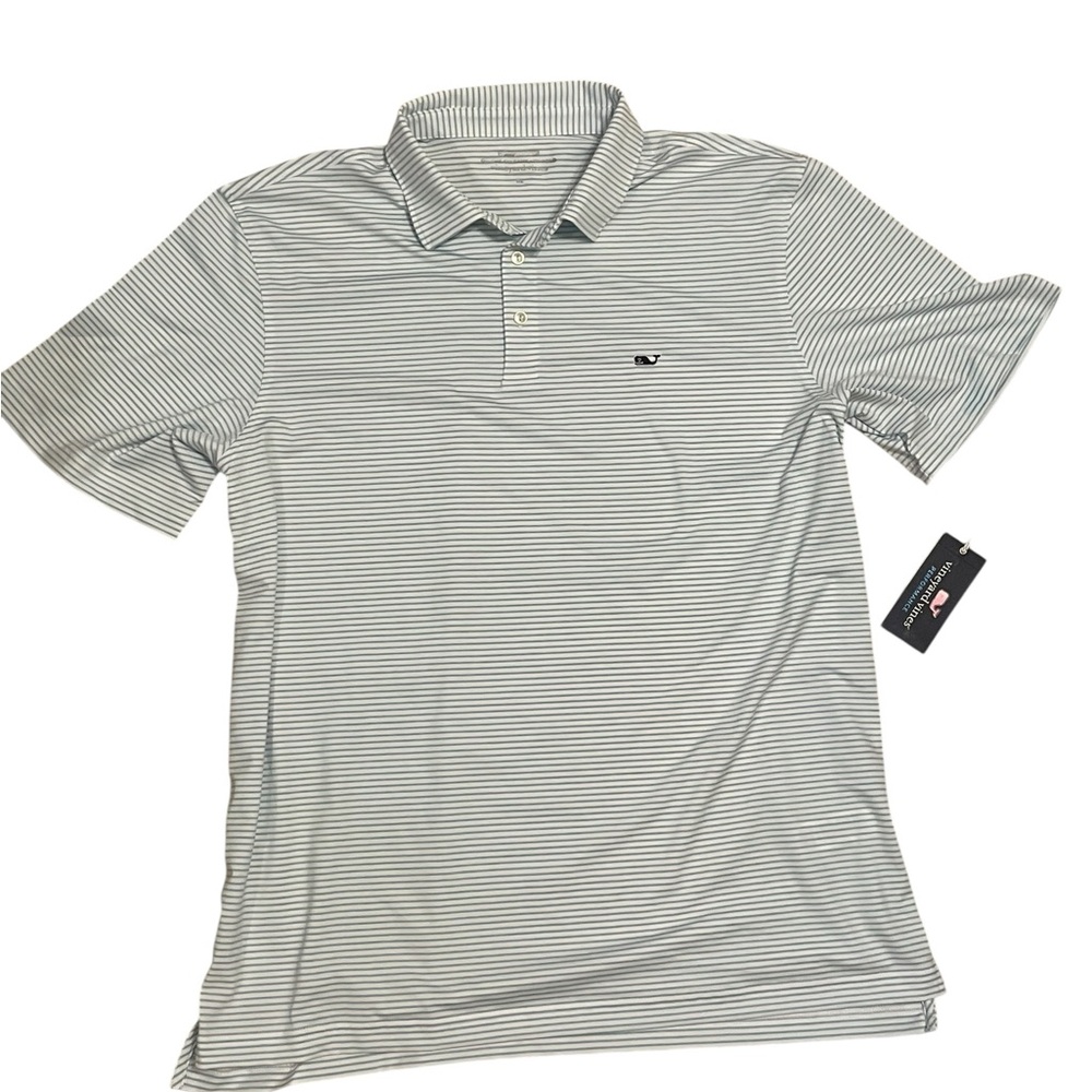 Vineyard Vines Thin Gray and White Striped Polo